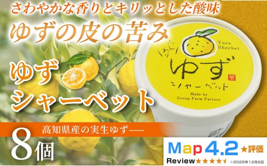 ゆず シャーベット 100ml×8個 アイスクリーム シャーベットアイス 人気 柚子 ユズ ゆずアイス 濃厚 コク お菓子 洋菓子  スイーツ デザート デザートカップ デザートアイス キャンデー カップアイス ジェラート 手作り ホームパーティー バラエティ お取り寄せ おもてなし 詰め合わせ 贈り物 贈答 冷凍 ギフト プレゼント ロングセラー リピート 安芸市 高知県