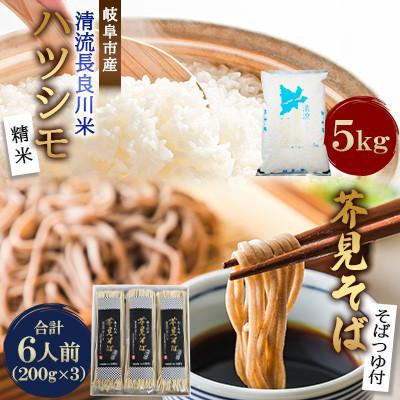 ふるさと納税 岐阜市 岐阜市産 ハツシモ 清流長良川米(精米) 5kgと芥見そば 200g(2人前)3パックセット