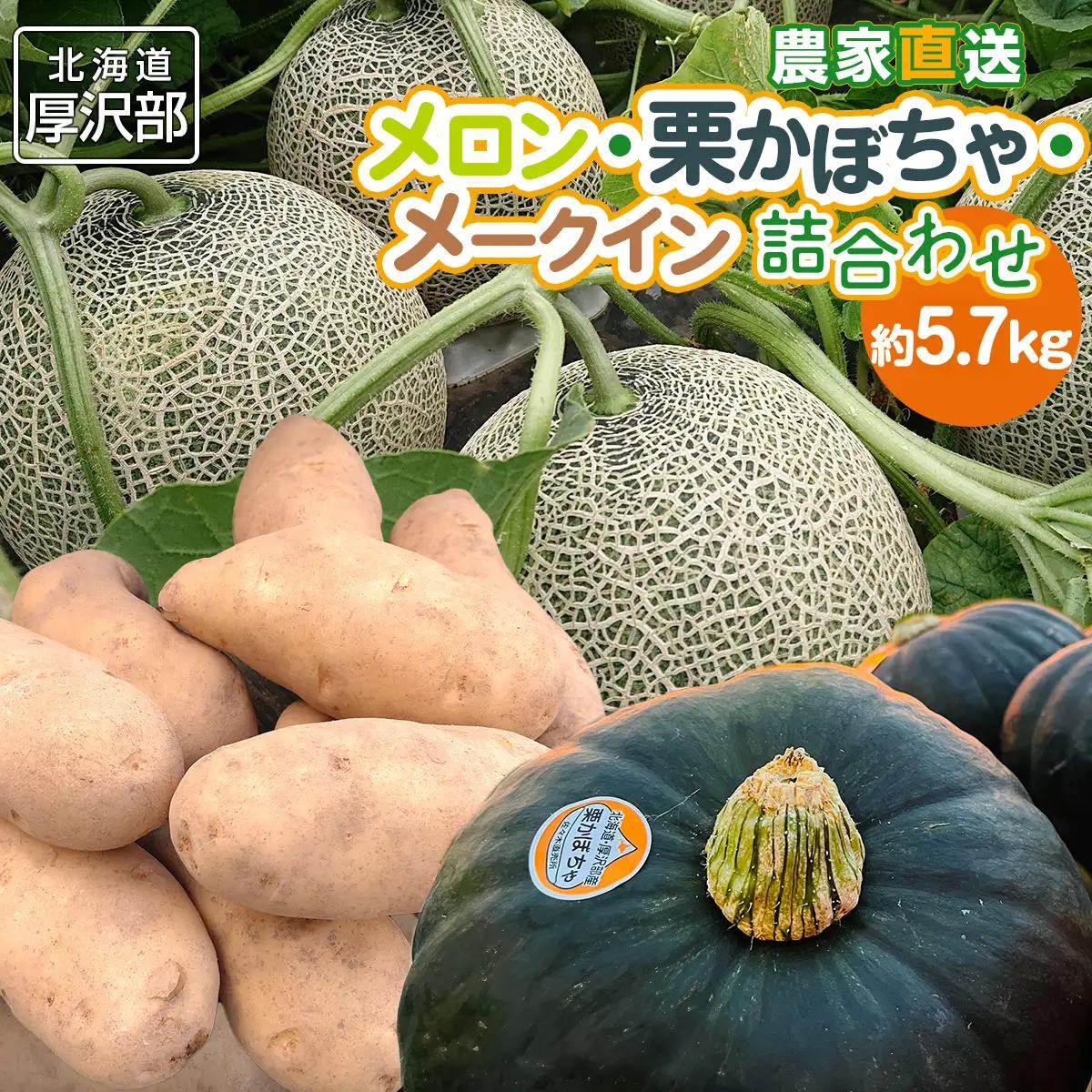 【2026年9月中旬より発送】北海道厚沢部町産メロン・栗かぼちゃ・メークイン詰合わせ 約5.7kg ASO008