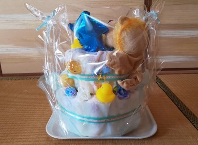 オムツケーキ　Mサイズ【直径：約20cm~35cm、高さ：約40cm】（ブルー）（015_5002）