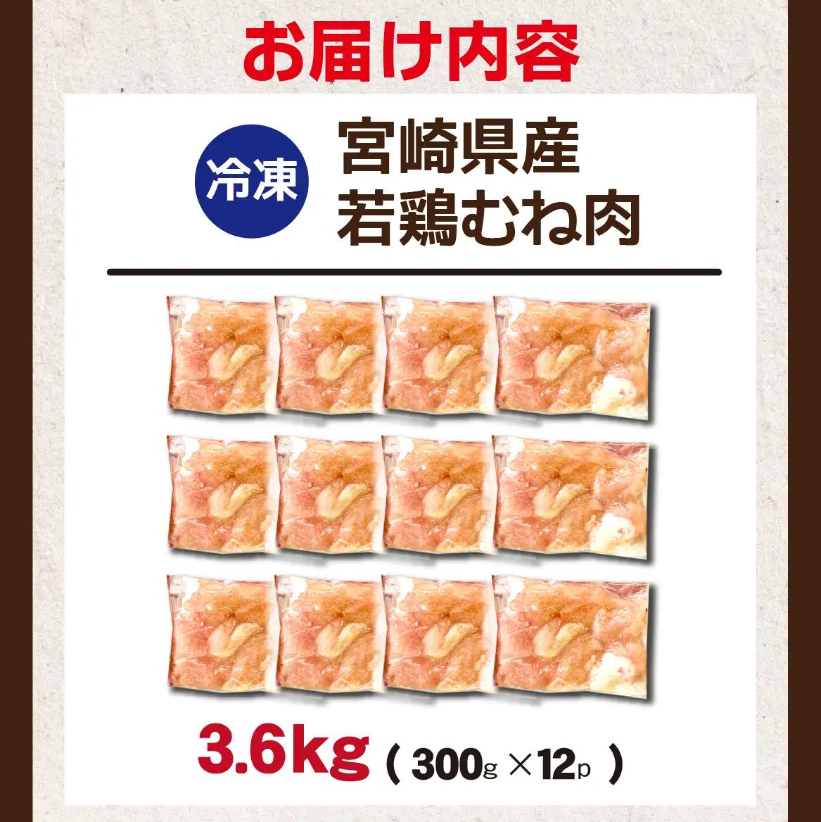 宮崎県産若鶏むね肉カット 3.6kg（300g×12P）国産 鶏肉 若鶏 モモ カット済み 小分け 唐揚げ 大容量 冷凍