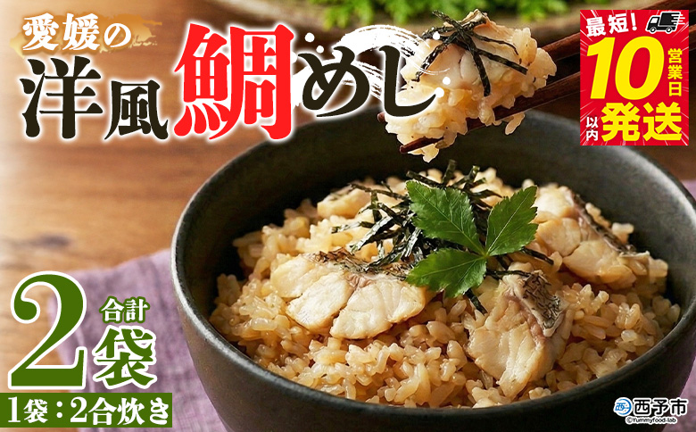 ＜愛媛の洋風鯛めしセット 2袋＞『最短10営業日以内に順次発送予定』鯛 真鯛 まだい マダイ 天然真鯛 郷土料理 丼 魚介 海の幸 海鮮 炊き込みご飯 洋風 バター 出汁たれ 切り身 切身 国産 2合炊き お取り寄せ グルメ YNコーポレーション 愛媛県 西予市【冷凍】
