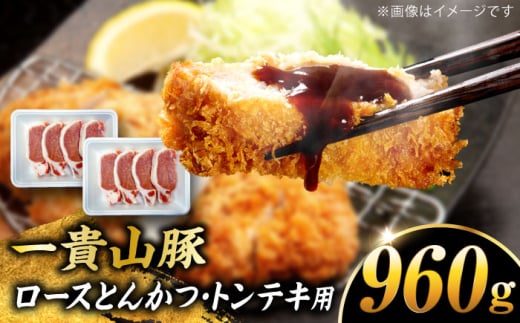 【冷凍】一貴山豚 ロースとんかつ・トンテキ用 計960g(120g×8枚) 糸島市 / いきさん牧場 豚肉 冷凍 [AGB031]