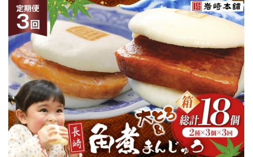 BJ064 岩崎本舗 【3回定期便】長崎自慢セット(長崎角煮まんじゅう 3個・大とろ角煮まんじゅう 3個) (箱) [長崎県 島原市]