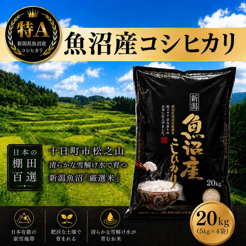 【令和7年産】【食味鑑定士厳選】日本棚田百選のお米　天空の里 魚沼産 こしひかり 20kg(5kg×4)