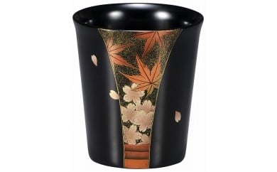 輪島塗　フリーカップ（春秋蒔絵、黒）