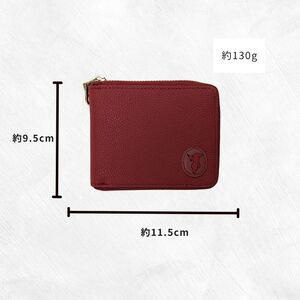 チーバくん（横向き）　牛革　二つ折りファスナー財布（レッド） ／ チーバくん 財布 サイフ さいふ 二つ折り財布 革 革製品 牛革 レザー 革小物 クラフト 送料無料