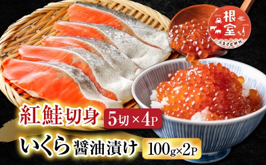 C-70024 いくら醤油漬け100g×2P、紅鮭切身5切×4P