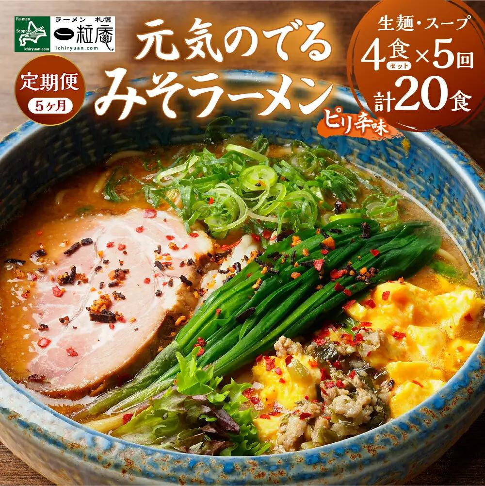 【5ヶ月定期便】ラーメン札幌一粒庵：元気のでるみそラーメン（ピリ辛味）生麺4食×5回