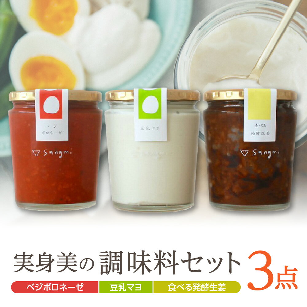 【ふるさと納税】実身美 調味料セット 豆乳マヨ ベジボロネーゼ 食べる発酵生姜 3種 保存料不使用 着色料不使用 国際味覚審査機構 優秀味覚賞 九州産大豆 高野豆腐 醤油麹 無調整豆乳 送料無料 大阪市