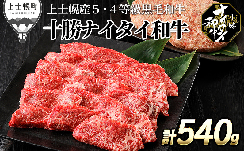 
            十勝ナイタイ和牛 モモ焼肉とハンバーグセット 計540g 北海道産 5・4等級黒毛和牛 オレイン酸含有率55%以上 冷凍ハンバーグ ［015-N72］ ※オンライン申請対応
          