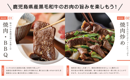 【鹿児島県産】A5等級黒毛和牛 焼肉 切り落とし 計1kg（250g×4P） 国産牛 牛肉 国産 焼き肉 カミチク 切落し おまかせ BBQ バーベキュー 小分けパック 冷凍