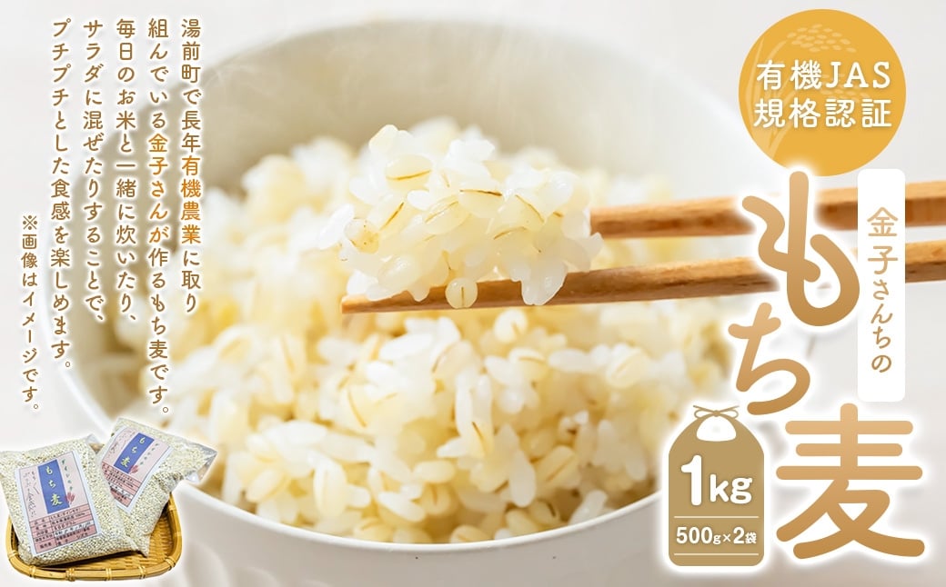 
            有機JAS規格認証 金子さんの｢もち麦｣ 1kg（500g×2袋） もち麦 麦 熊本県 湯前町
          
