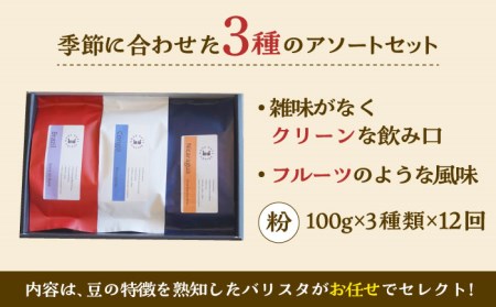 【12回定期便】コーヒー豆 産地 飲み比べ 3種セット（粉）【GOOD DAYS COFFEE】カフェ ドリップ 珈琲  [TCG008]