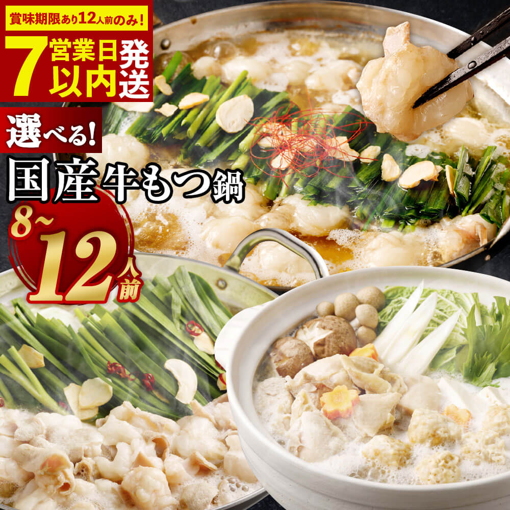 【ふるさと納税】【選べる もつ鍋セット】国産牛もつ鍋 8人前/10人前/12人前 【最短発送/賞味期限あり】12人前 ／国産牛もつ鍋＋水炊き 合計8人前/10人前 醤油味/みそ味 国産 小腸 ホルモン ちゃんぽん スープ もつ鍋セット モツ鍋 鍋セット 食べ比べ 冷凍 送料無料
