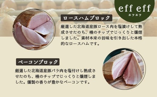【北海道産豚肉使用】ロースハム・ベーコン・ソーセージ Eセット（6種計約1640g）（ロースハムブロック、ベーコンブロック、カレ
