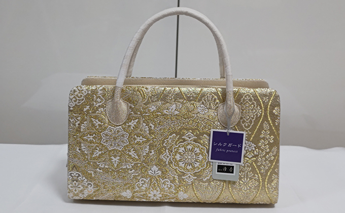 
            和装バッグ　利休バッグ　あおりバッグ　ゴールド　華紋柄　お着物に　お茶席などに 小物 シンプル お茶会 パーティ セレモニー 入学式 入園式 卒業式 卒園式 結婚式 篠原縫製 [№5275-0270]
          