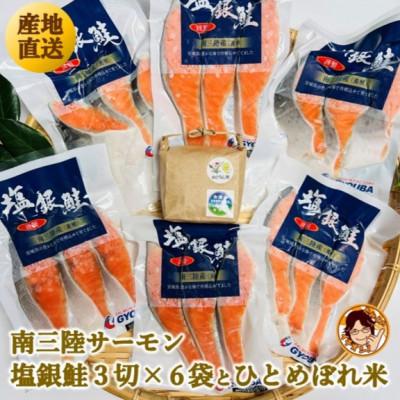 ふるさと納税 宮城県 ふっくら柔らか!宮城県南三陸サーモン、塩銀鮭・小分けタイプ3切れ×6袋&amp;ひとめぼれ米2合のセット