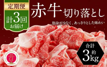 【3ヶ月定期便】 赤牛 切り落とし 1kg (500g×2パック)×3回 牛肉 お肉 定期