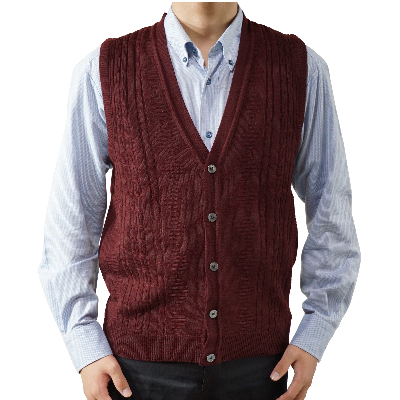 
模様有 メンズニット オープンベスト ワイン L寸 15150【1219752】
