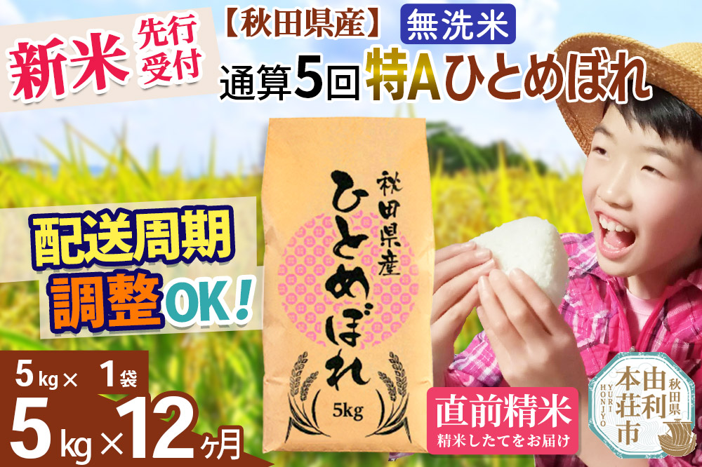 《予約受付》《定期便12ヶ月》令和7年産 【無洗米】通算5回特A 秋田県産ひとめぼれ 計5kg (5kg×1袋) お届け周期調整 隔月もOK【2025年11月中出荷予定】