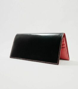 キプリス本革製コードバンｘシラサギレザーファスナー付きササマチ長財布　カラー：ブラックｘレッド 【kt026-015-1】