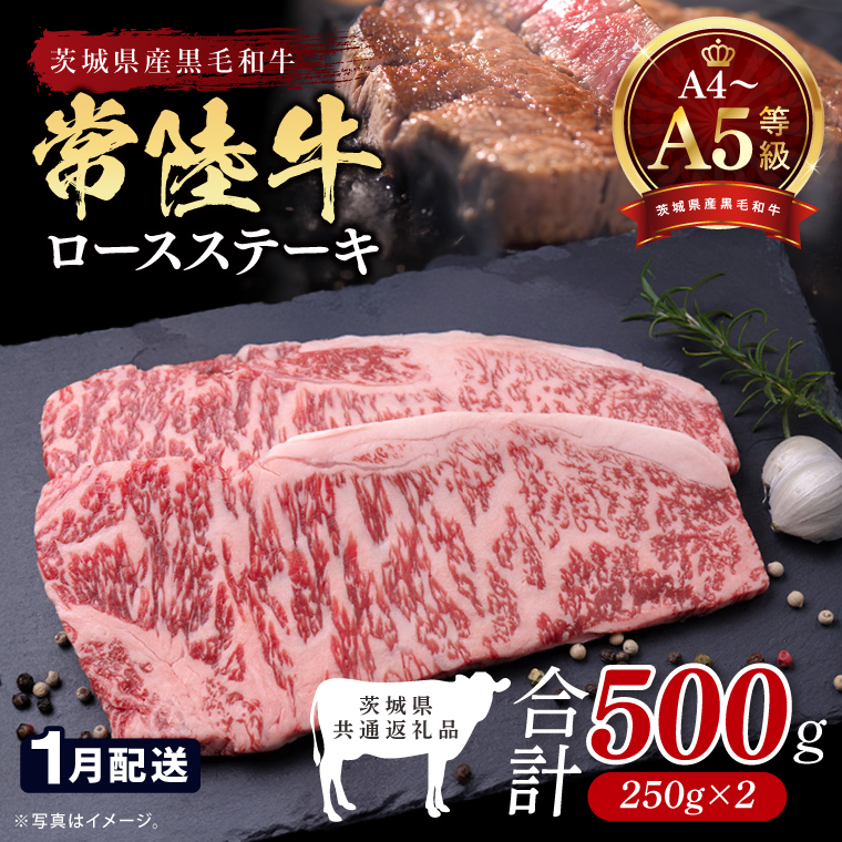 【2027年1月発送予定】最高級A4.A5ランク 常陸牛ロースステーキ500ｇ（250ｇ×2）【人気肉 お肉 牛肉 和牛 黒毛和牛 国産黒毛和牛 ロース肉 ステーキ 国産牛 焼肉 焼き肉 バーベキュー BBQ A5 ブランド牛】(CR101-1)