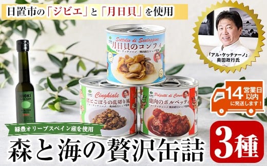
            No.1180 ≪「アル・ケッチァーノ」奥田政行氏監修≫ 森と海の贅沢缶詰3種セット(3種) イタリアン オリーブ シェフ監修 缶詰 保存食 鹿肉 ポルペッティ 肉団子 トマトソース 猪肉 ジビエ ごぼう 月日貝 コンフィ ワイン ビタミン おつまみ 肴 常温【鹿児島オリーブ】
          