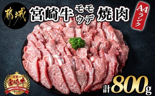 
宮崎牛ウデ・モモ焼肉800g_AC-2603_(都城市) 牛肉 宮崎牛 A4ランク ４等級 モモ ウデ 焼肉用 400g×2パック 計800グラム 低カロリー 冷凍
