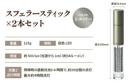 【世界初の全方位受光ソーラー】スフェラースティック（カラー：シルバー）×2本セット【080020】