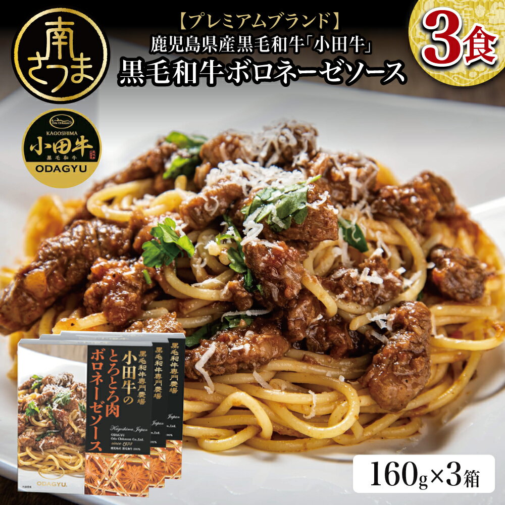 【ふるさと納税】鹿児島県産黒毛和牛「小田牛」 ボロネーゼソース 3食（160g×3） プレミアムブランド 黒毛和牛 160g 3人前 パスタ ソース レトルト 簡単 おうちごはん おかず 時短 洋食 麺類 和牛日本一 国産 常温保存 ギフト 贈答 小田畜産 南さつま市 送料無料
