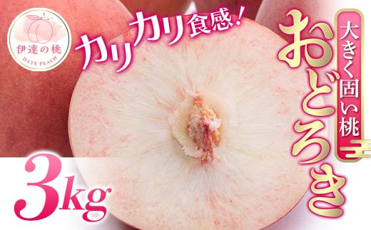 
            福島県産 おどろき 3kg 2025年出荷分 先行予約 2025年8月上旬～2025年8月中旬発送 予約 固め 固い 伊達の桃 もも モモ 果物 くだもの フルーツ 国産 食品 F20C-499
          