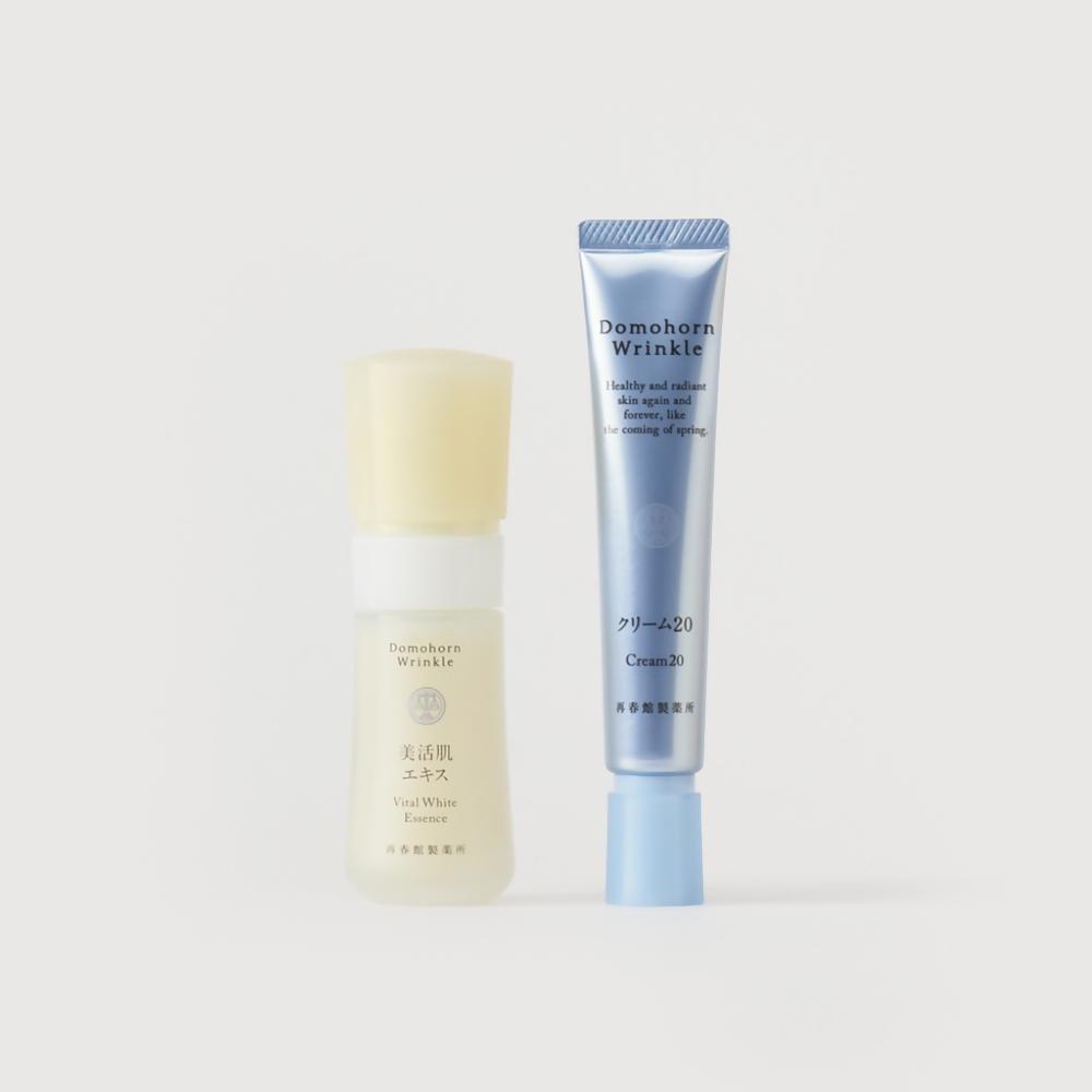 
            ドモホルンリンクル 美肌セット 美活肌エキス[医薬部外品]×1本 30ml (販売名：ドモホルンリンクル薬用美容液c) クリーム20[医薬部外品]×1本 (販売名：ドモホルンリンクル薬用クリームd) 30g 再春館製薬所 約60日分 美容液 美容クリーム スキンケア フェイスケア
          