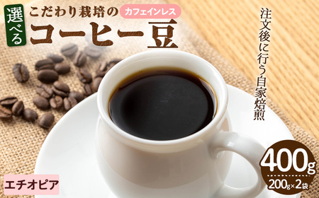 ＜カフェインレス＞こだわり栽培のコーヒー豆(エチオピア)(計400g・200g×2袋) 焙煎 コーヒー 豆 珈琲 珈琲豆 デカフェ 【m70-07】【N BLOOD COFFEE ROASTERS】