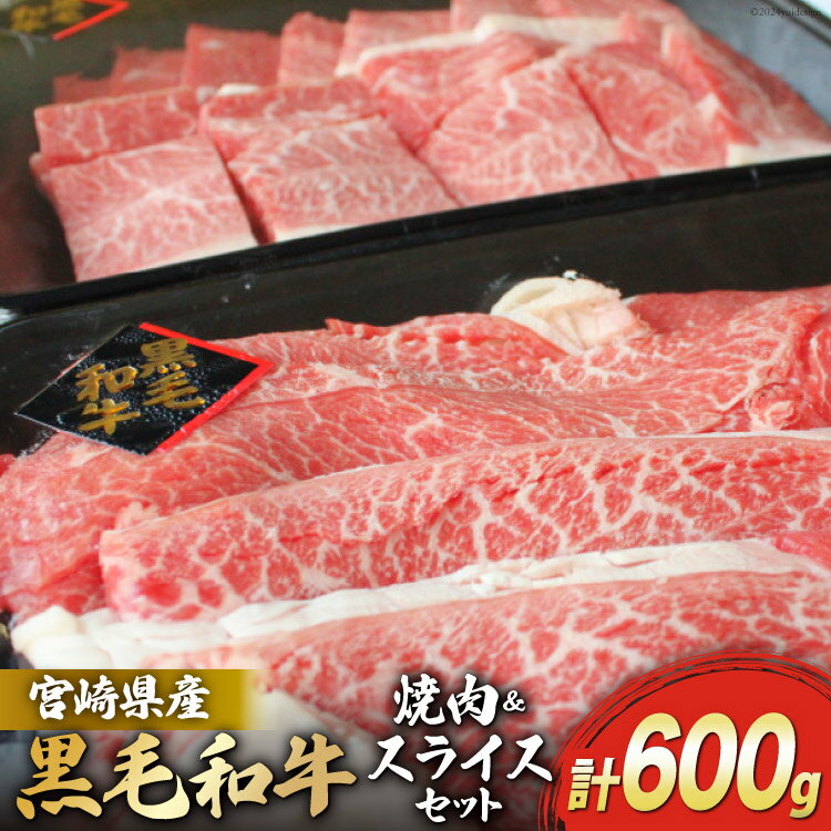 【ふるさと納税】牛肉 黒毛和牛 宮崎県産黒毛和牛 焼肉 & スライス セット 各 300g ×2p 計 600g [SHINGAKI 宮崎県 美郷町 31ag0075-NEW] 肉 小分け 冷凍 牛 すき焼き 焼肉 赤身 牛ウデ 牛モモ 薄切り 和牛 肉 しゃぶしゃぶ 牛しゃぶ
