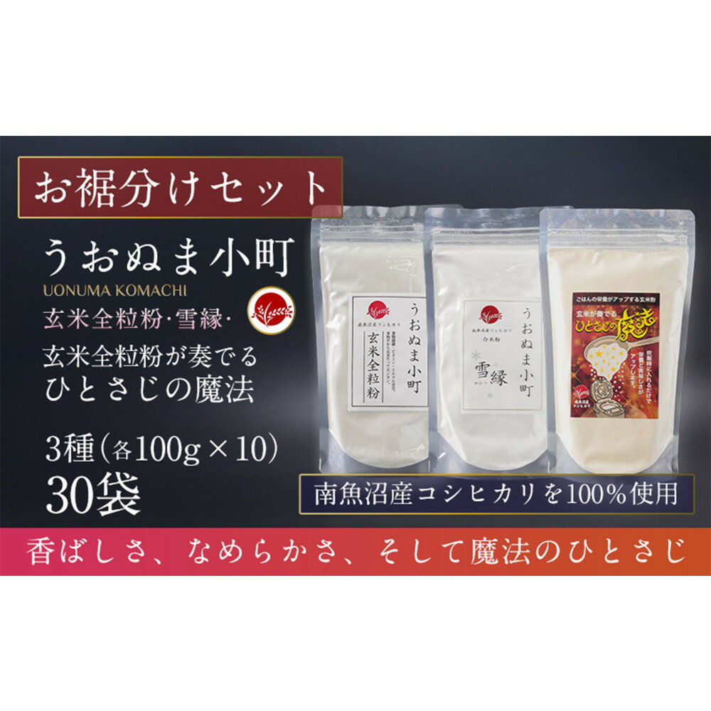 【ふるさと納税】米粉の最高峰　品質・高性能米粉3種　お裾分けセット　うおぬま町・うおぬま小町 雪縁（ゆかり）・玄米が奏でるひとさじの魔法 各100g 10セット