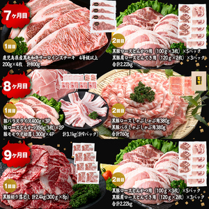 【定期便11ヶ月】ししまる定期便S(11ヶ月連続 月1～2回お届け！・計44.06kg) 黒毛和牛 黒豚 国産牛 九州産 豚 豚肉 肉 牛肉 国産 4等級 小分け 真空包装 冷凍 t0372-001