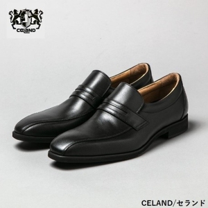 CELAND 牛革ラクチン軽量ビジネスシューズ 甲ゴムタイプ 紳士靴 （スワール）ブラック CE1401 26.5cm