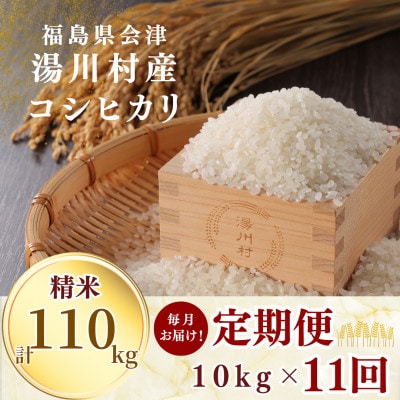 【発送月固定定期便】湯川村産コシヒカリ精米10kg(R8.10月-12月・R9.1月-8月)全11回【4091735】