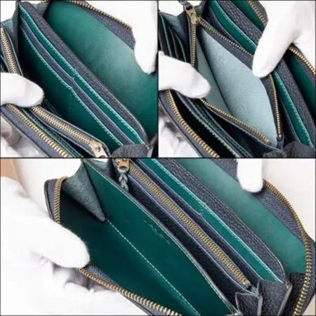 HEDGE　ファスナー長財布(ネイビー×ピーコックブルー)たつの市産シュリンク型押し牛革と染料牛革【1370501】