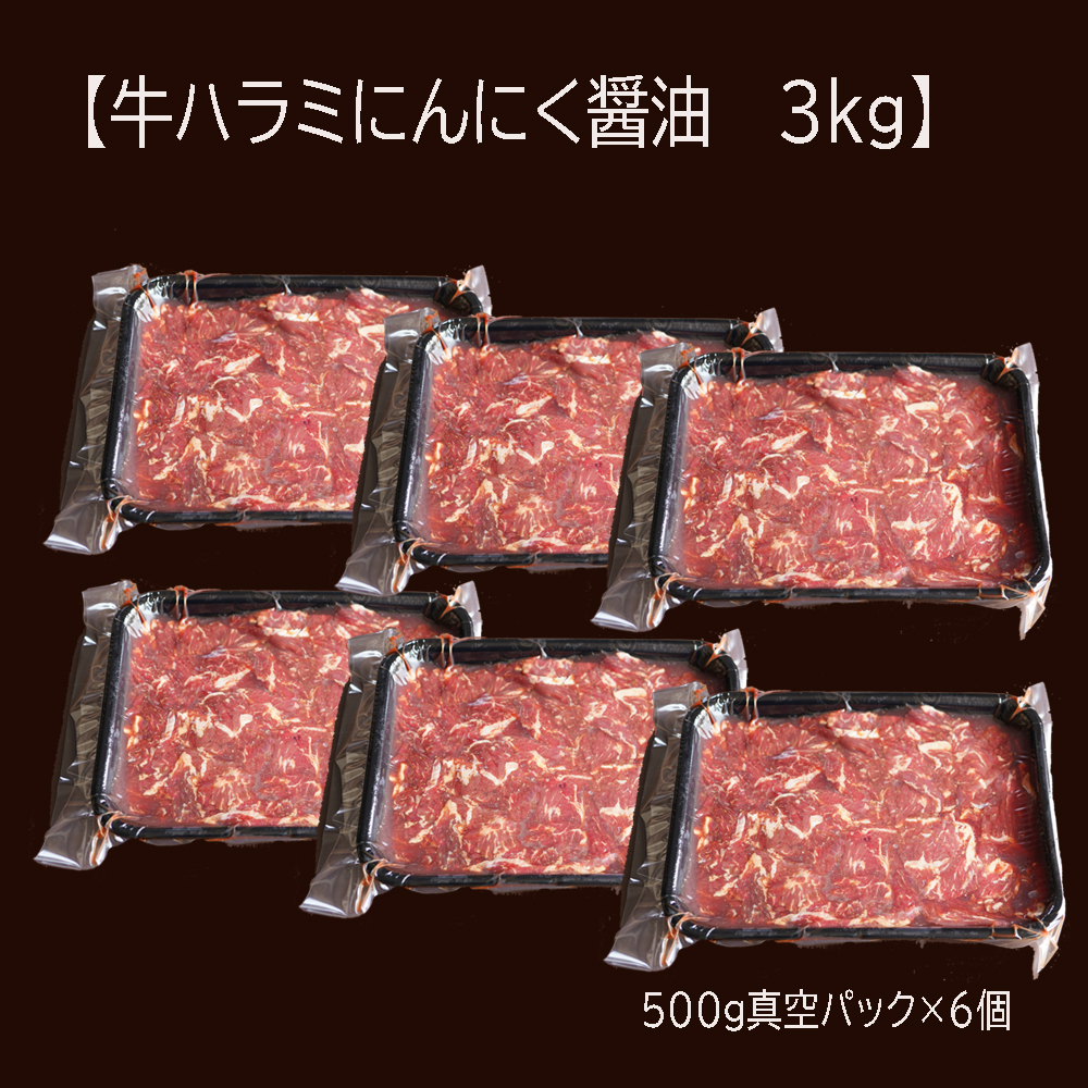 【 訳あり 】 牛ハラミ 焼肉 3kg (500g×6) にんにく 醤油漬け 牛肉 ハラミ 味付 肉 冷凍 小分け 真空パック 簡単 調理 料理 カット 不揃い