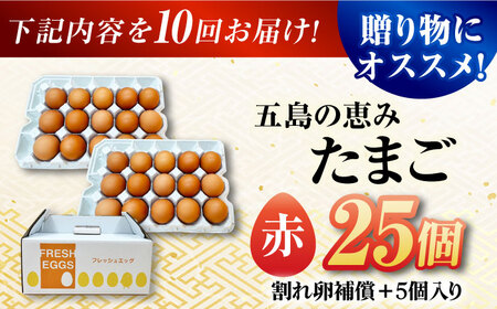 【10回定期便】【箱入り】五島の恵みたまご M-Lサイズ 25個入 / 卵 赤玉子 五島市 / 五島列島大石養鶏場[PFQ047]  玉子 タマゴ 鶏卵 希少 五島列島