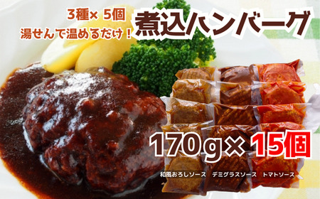 76-97C湯せんで簡単！煮込みハンバーグ食べ比べセット 3種2.5kg以上（170g×15個）