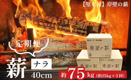 【3回定期便】 薪 まき ナラ 40cm 約75kg ： 25kg×3回 乾燥薪 薪ストーブ 岸壁の薪