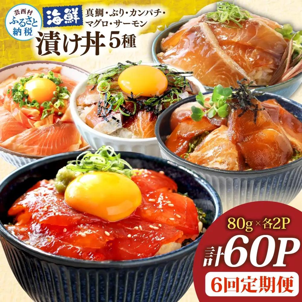 漬け丼5種セット 真鯛・ブリ・カンパチ・マグロ・サーモン 1食80g×計60P 6回定期便