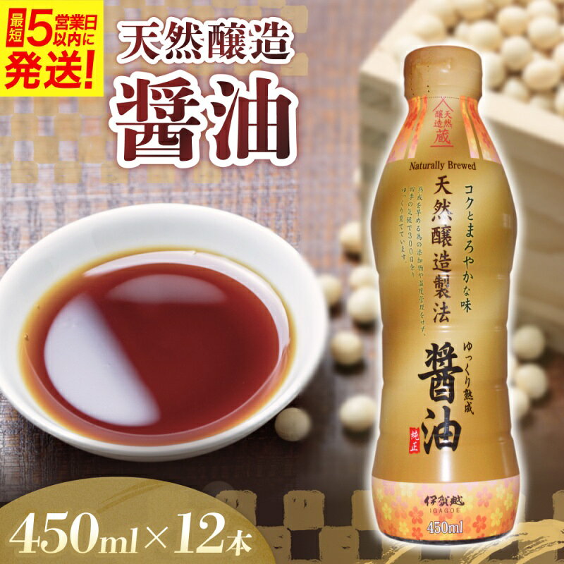 【ふるさと納税】醤油 しょうゆ 《天然醸造 醤油 450ml×12本》 /「伊賀の四季の寒暖差でゆっくりと発酵熟成させた昔ながらの製法の逸品をお届け！」醤油 しょうゆ 発酵 熟成 発酵熟成 天然醸造 伊賀 三重 いが みえ 調味料 伊賀越 送料無料 三重県伊賀市