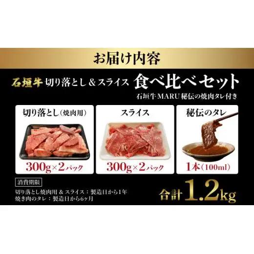 切り落とし焼き肉用とスライスの大満足食べ比べ 合計1.2kg &石垣牛 MARU秘伝の焼肉タレ100ml×1本　 IM-33
