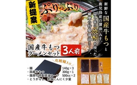 A-166 国産牛もつラーメンセット(3人前)【鹿児島ラーメン】