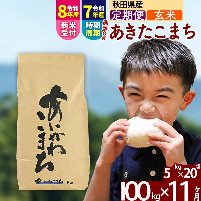 【ふるさと納税】※R8産新米予約※ 《定期便11ヶ月》秋田県産 あきたこまち 100kg【玄米】(5kg小分け袋) 2026年産 令和8年産 お届け周期調整可能 隔月に調整OK お米 藤岡農産 [藤岡農産 秋田 お米 あきたこまち 米どころ 東北]