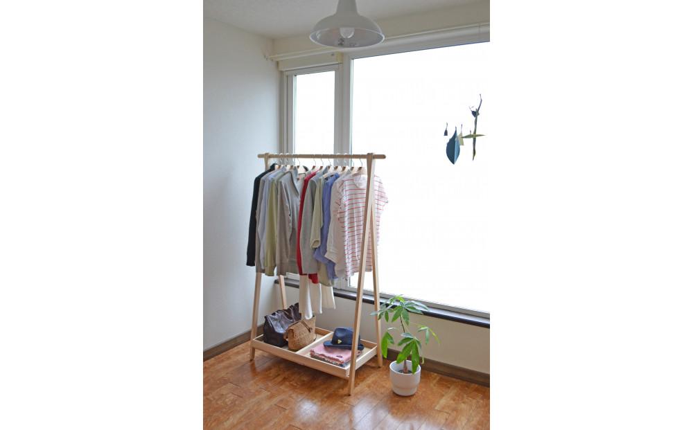 旭川家具　コサイン　ドレスラック（ワイド）とトレーとフックのセット　メープル 【 旭川家具 北海道 旭川市 木製 家具 コート掛け ハンガーラック 洋服掛け 木製ラック 選べる樹種 シンプル ナチュラ